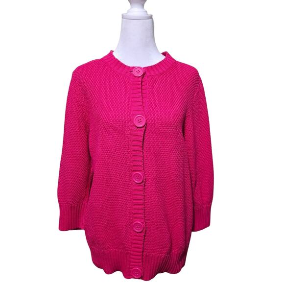 L.L. Bean Cardigan Sweater Women's Size L Pink Button-Up Barbiecore Casual - Picture 2 of 7